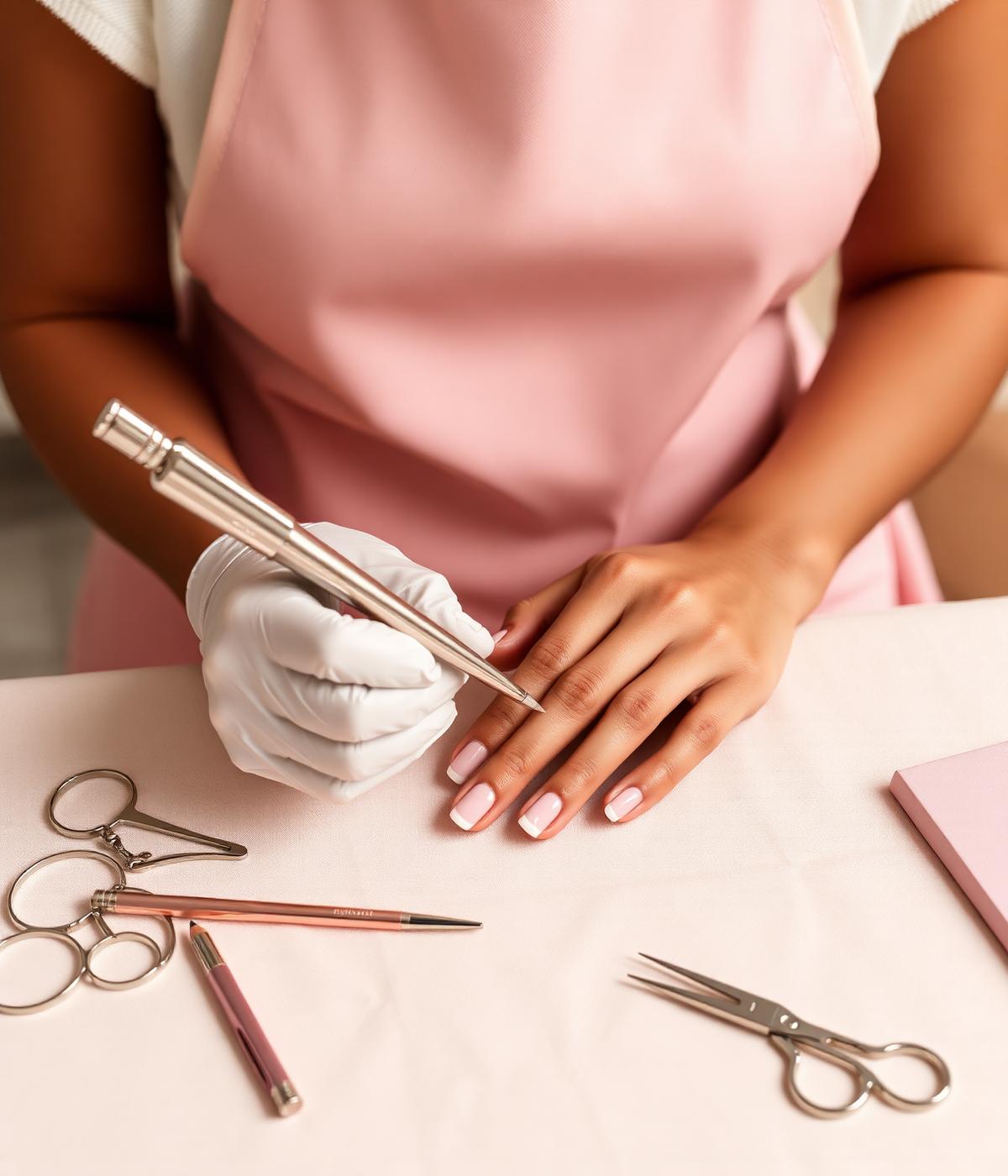 Professional nail technician working on a client's manicure